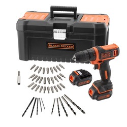 Black and Decker - Masina de Gaurit si Insurubat 108V  Baterie Lithiu Ion cu baterie suplimentar ncrctor rapid 40 de accesorii n cutia de depozitare - BDCDD121BKA