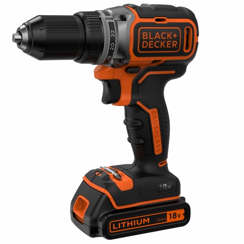 Black and Decker - 18V Lithiumion Brushless 2 Gear Drill Driver with 2x 15Ah Batteries 400mA charger in a Kitbox Kit Box - BL186KB
