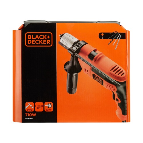 Black and Decker - Masina de gaurit cu percutie de 710W cu 5 accesorii si cutie - CD714CRESKA