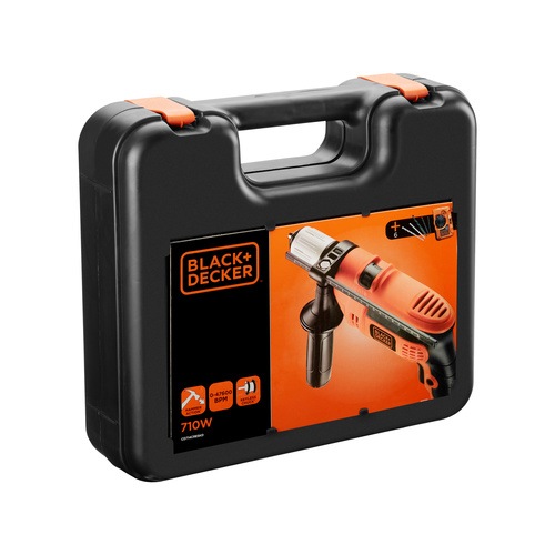 Black and Decker - Masina de gaurit cu percutie de 710W cu 6 accesorii si cutie - CD714CRESKD