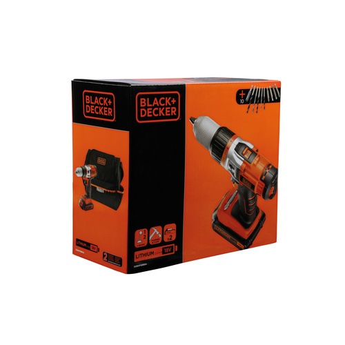 Black and Decker - ro HPP 18V  hammer drill with additional battery 2A charger 10 accessories and soft storage bag - EGBHP188BSA