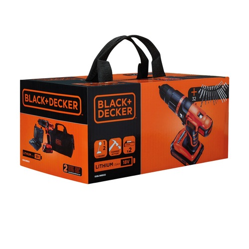 Black and Decker - ro 18V cordless 2B hammer drill  32 accessories in standard softbag - EGBL188BS32