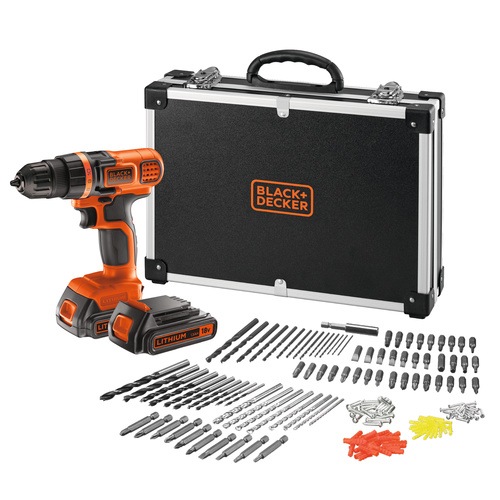Black and Decker - ro 18V cordless drill driver with additional battery and 160 accessories in a storage case - EGBL18BAFC
