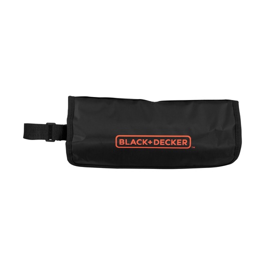 BLACK+DECKER tool accessory bag, black with orange logo, SKU A7144, front angle on white background.