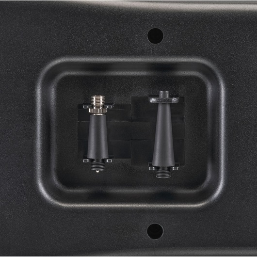 Close-up front angle of BLACKDECKER ASI300 air compressor needle and valve adapters stored in built-in compartment.