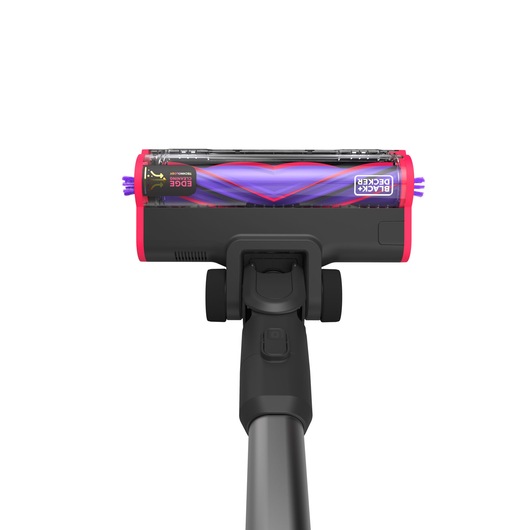 BLACK+DECKER BHFEA640WP cordless vacuum cleaner floor head, photographed from above, featuring purple and red accents.