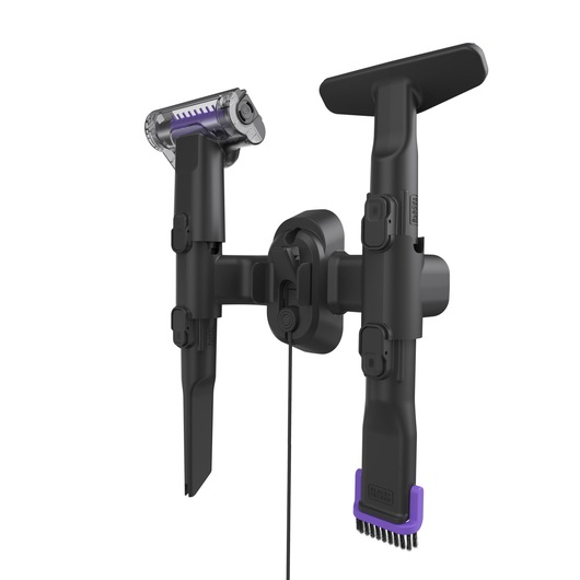 BLACKDECKER BHFEA640WP vacuum accessory set, black with purple accents, shown from front on white background.