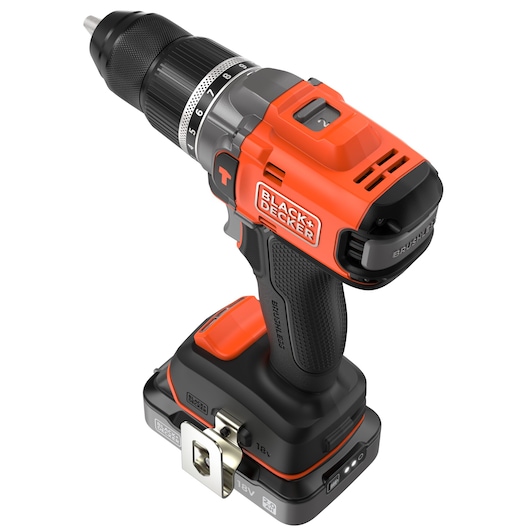BLACK+DECKER cordless drill with brushless motor, orange and black, for home and DIY tasks.