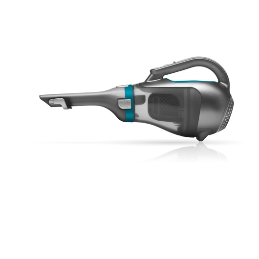 A BLACK+DECKER handheld vacuum cleaner, model DV1210N, in silver and blue. It is shown in profile view on a white background.