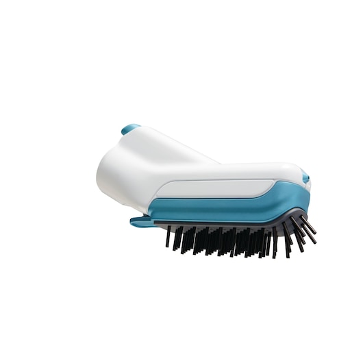 BLACKDECKER FSMH13101SM steam cleaner brush accessory, white and blue, side angle, product photo.