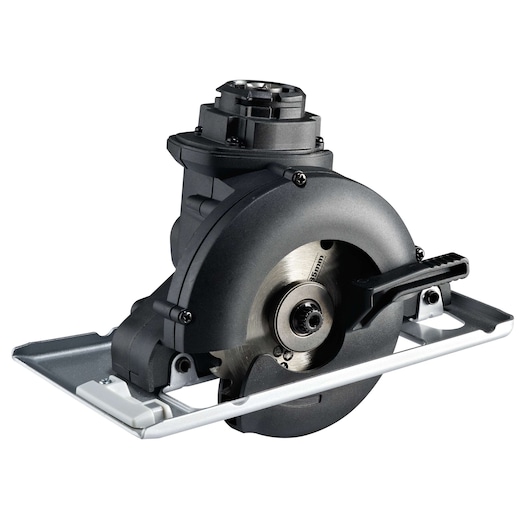 BLACKDECKER MT218K circular saw attachment, side angle, black and silver design, for power tool system.
