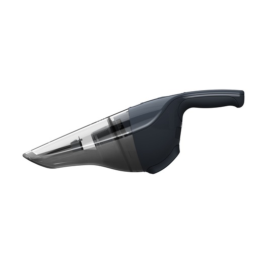 A handheld cordless vacuum cleaner with a transparent dust chamber and ergonomic handle, shown on a white background.